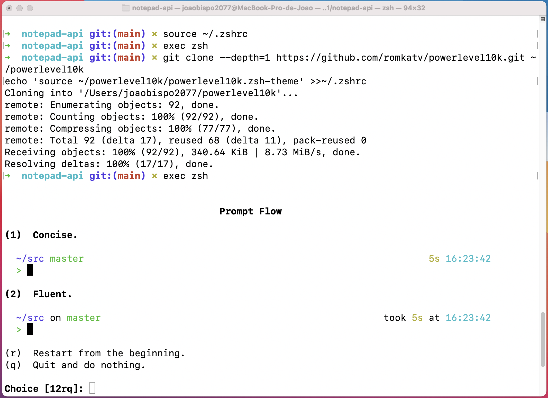 CLI de configuração do tema powerlevel10k