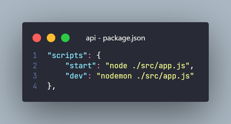 Scripts start e dev do app