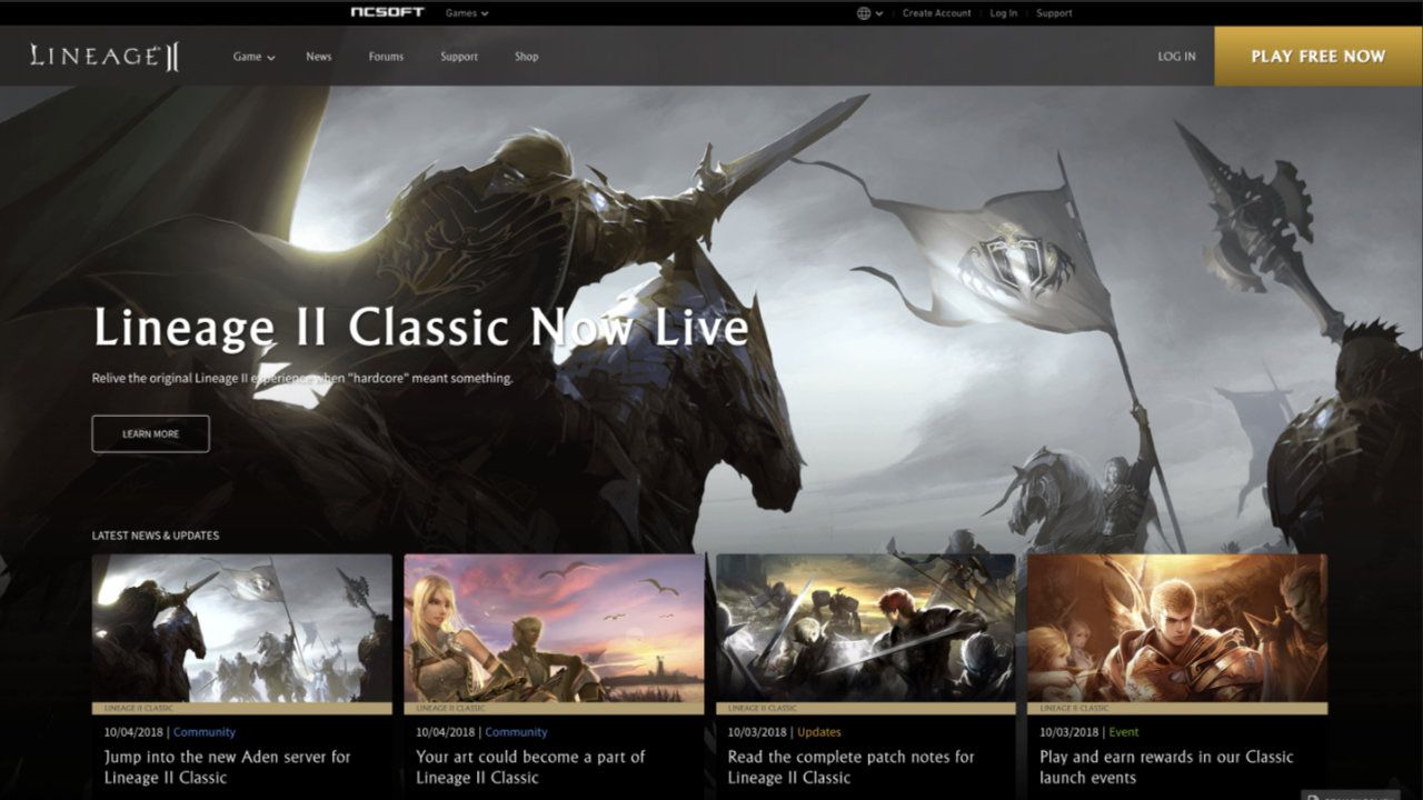 The highly dynamic header on the front page of Lineage 2