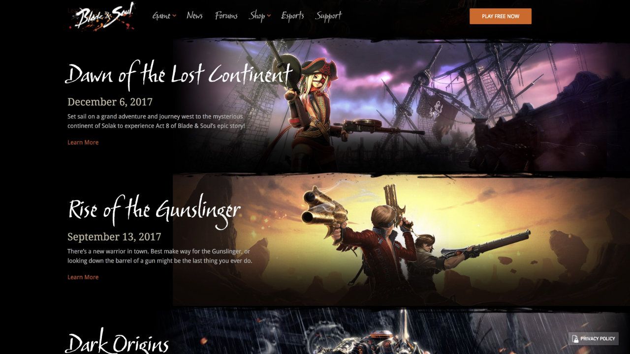 Previous updates page listing all game content releases