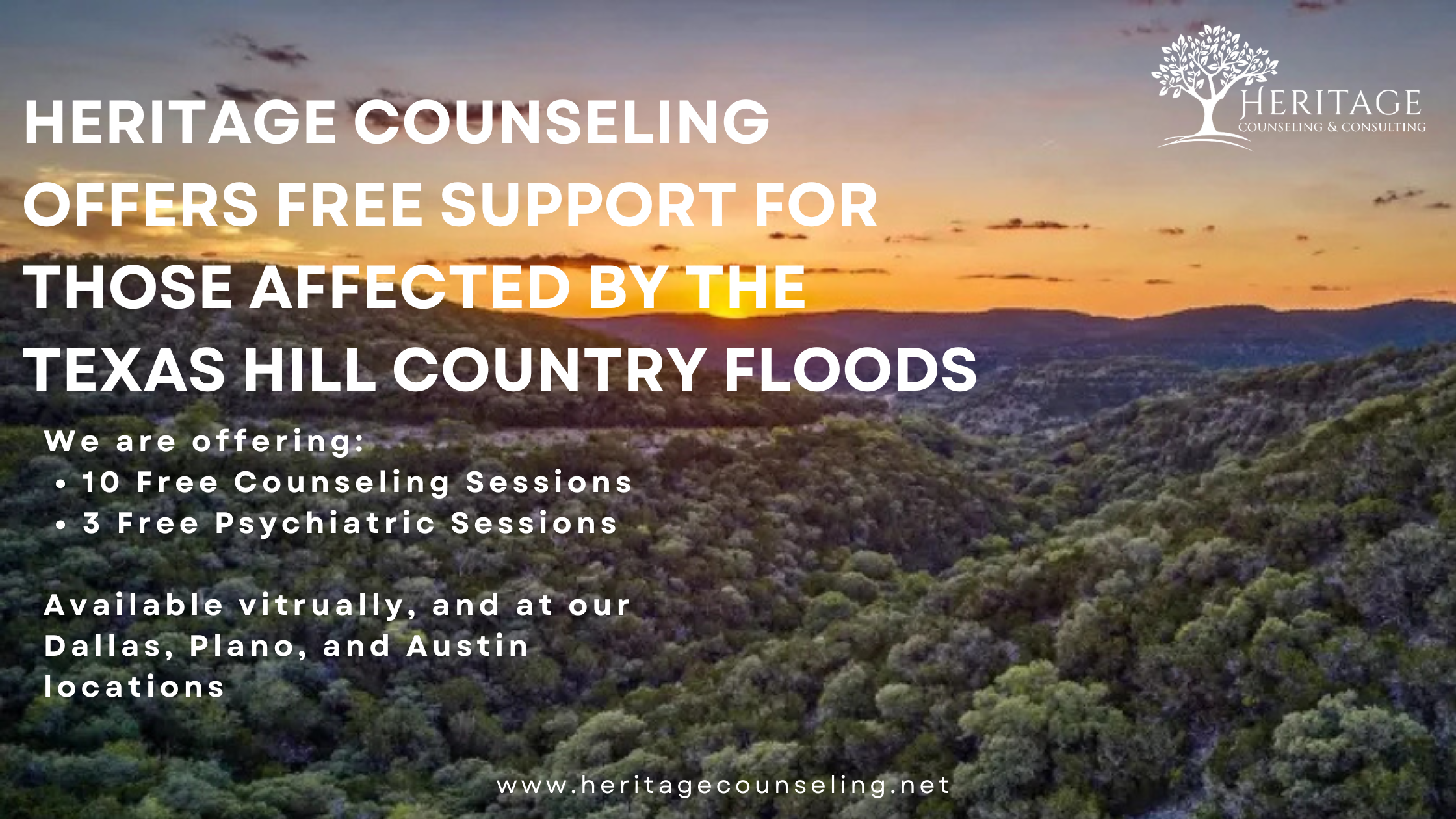 Heritage Counseling Offers Free Support for Those Affected by the Texas Hill Country Floods
