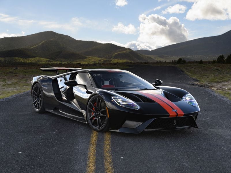 2017 Ford GT black paint red racing stripes 