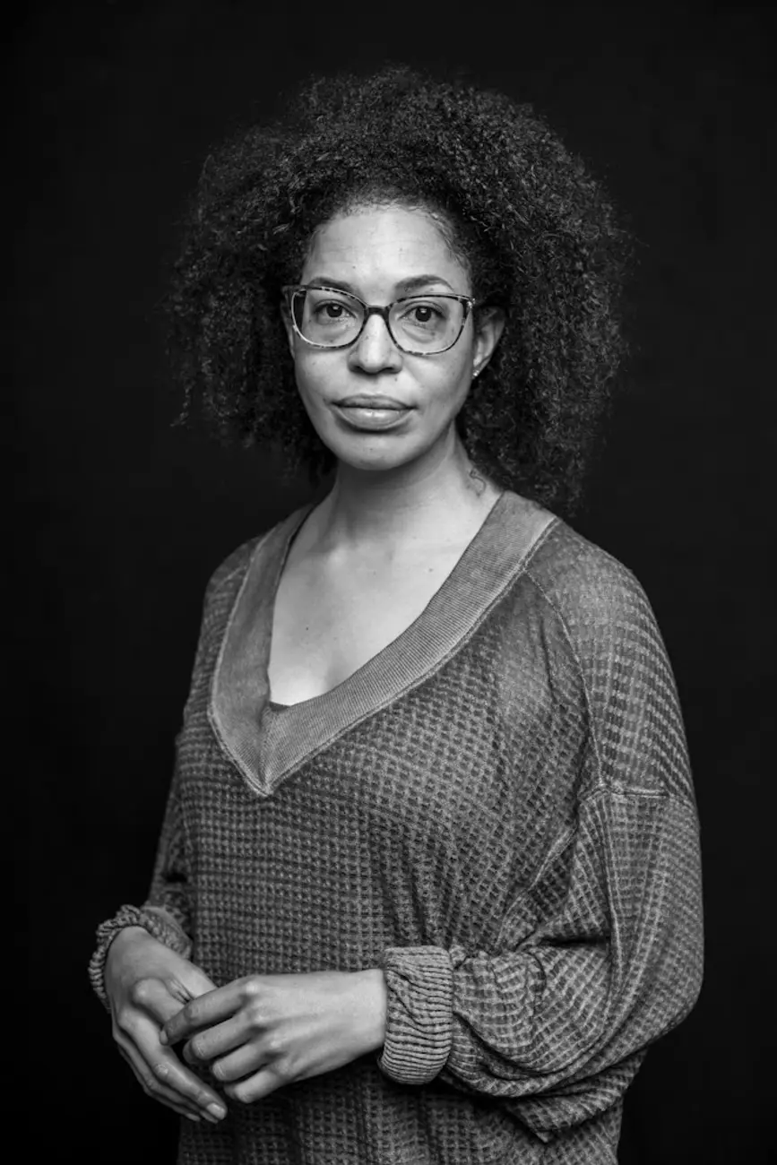 back and white photo of lisa jarrett. Photo by Sam Gehrke