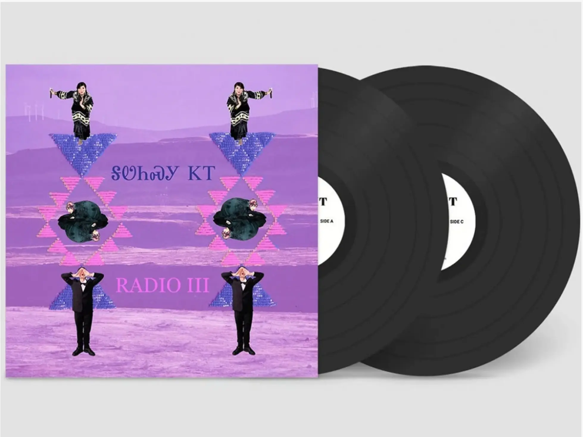 Radio III double vinyl with bright purple case in a white space