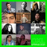 CXL Spring 2021, grid of CXL artist headshots with bright green border