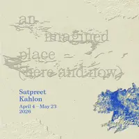 an imagined place (here and now) in grainy letters on a cream, distressed background. 