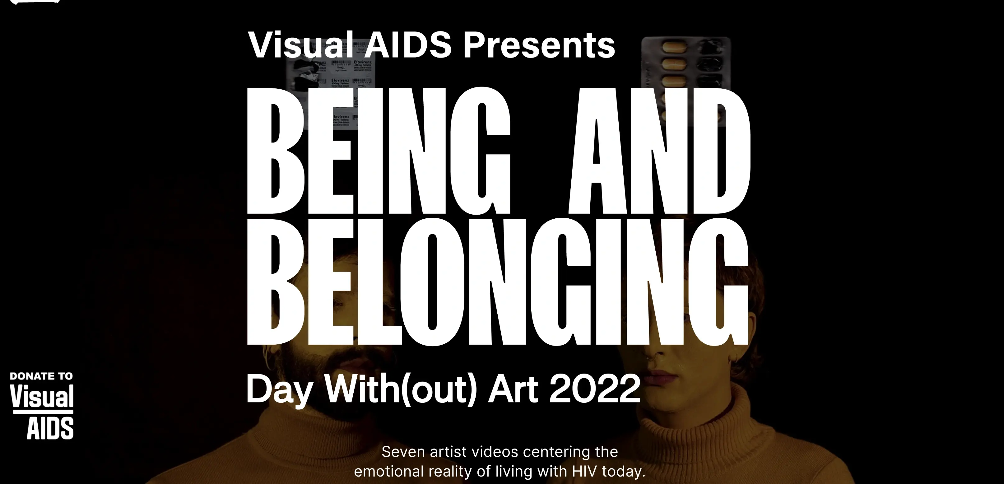 being and belonging in large white text over a dark photo of two people's faces