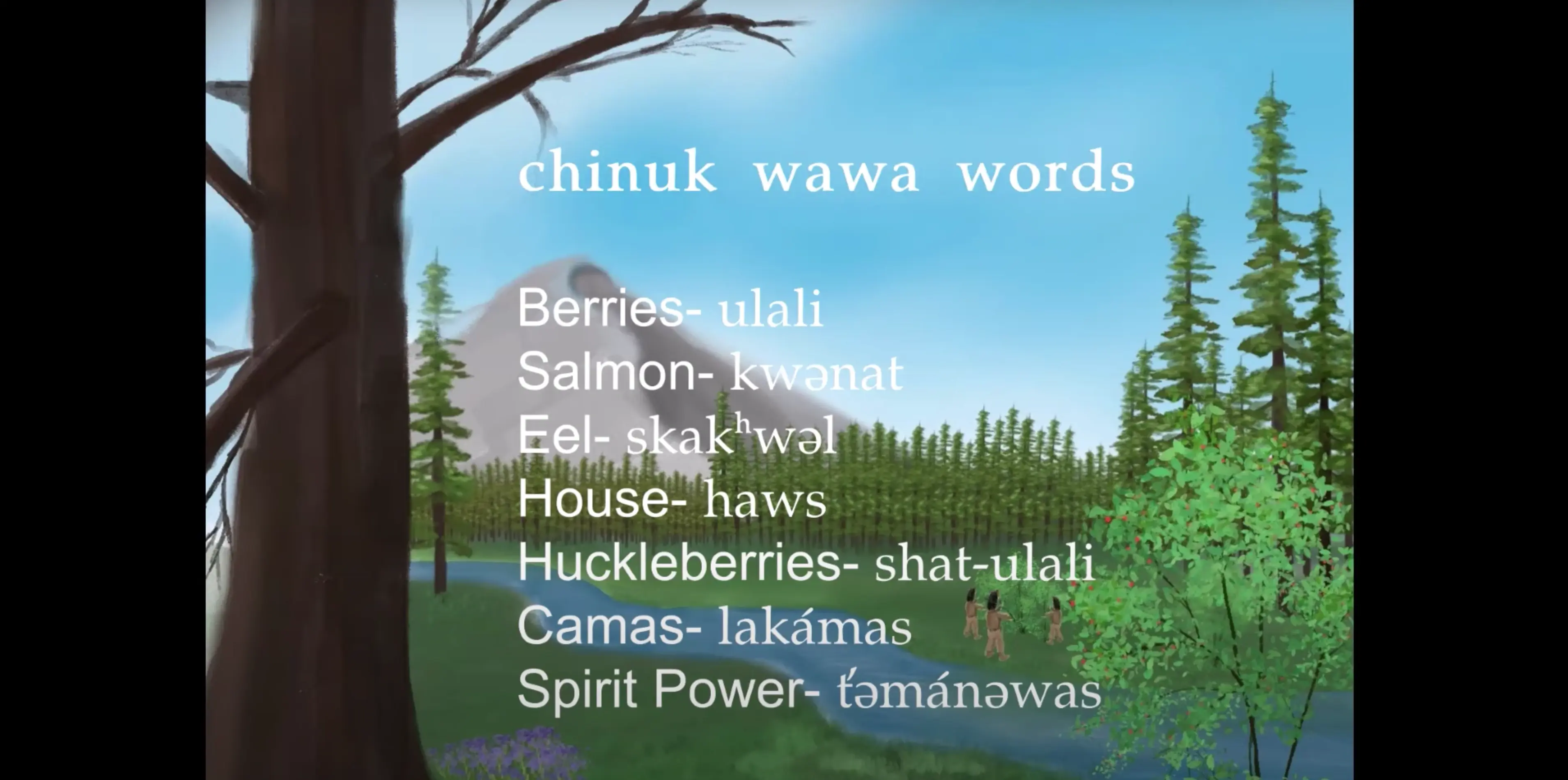image from a slideshow with a forest illustration in the background. Text on top shows different 