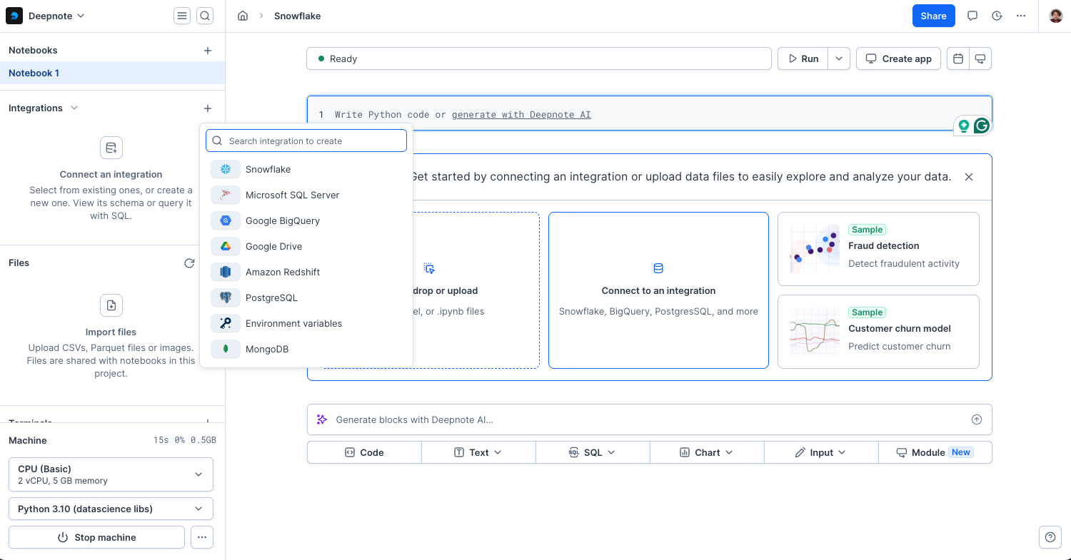 Create Snowflake integration