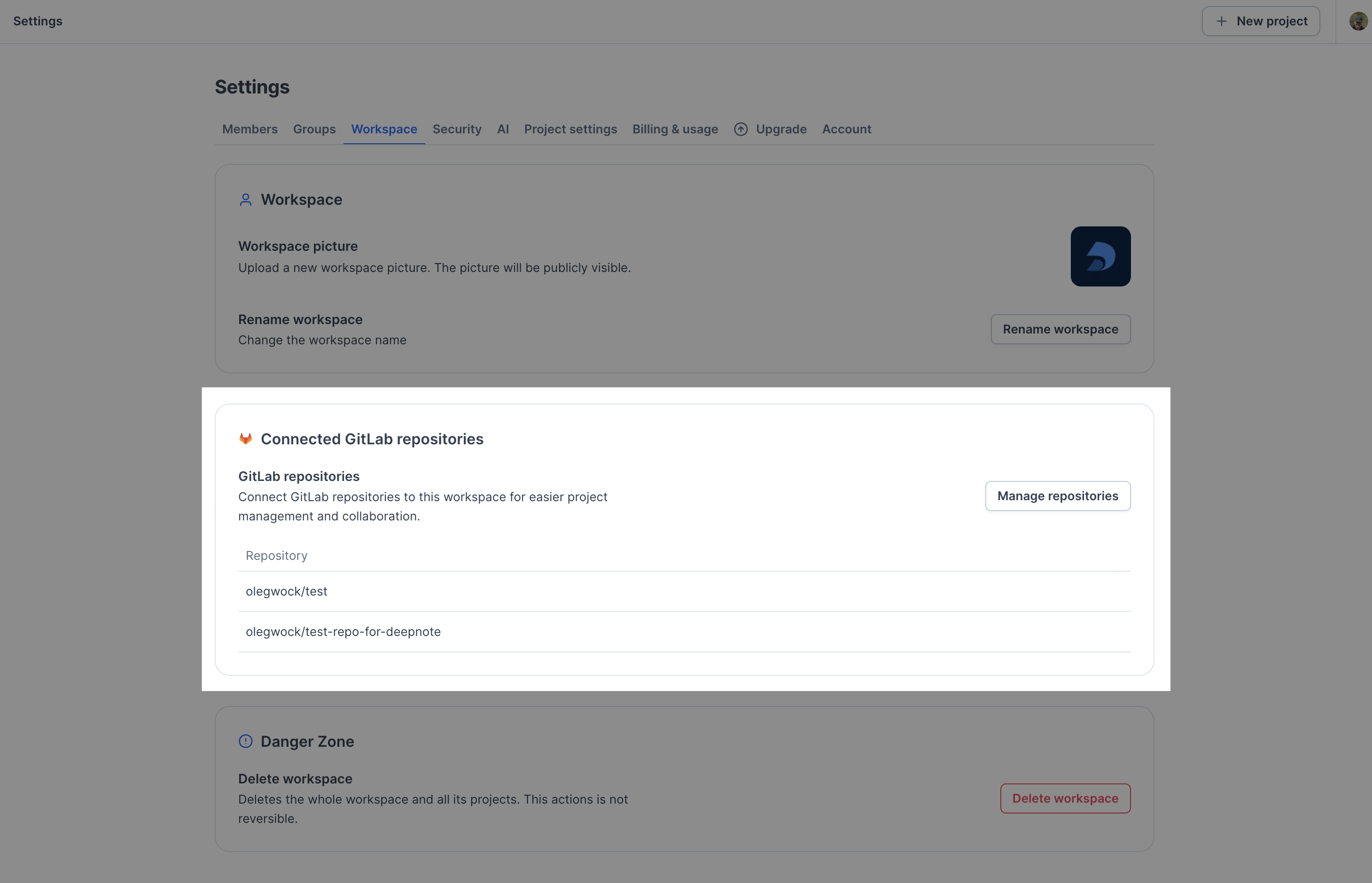 Manage workspace GitLab repositories