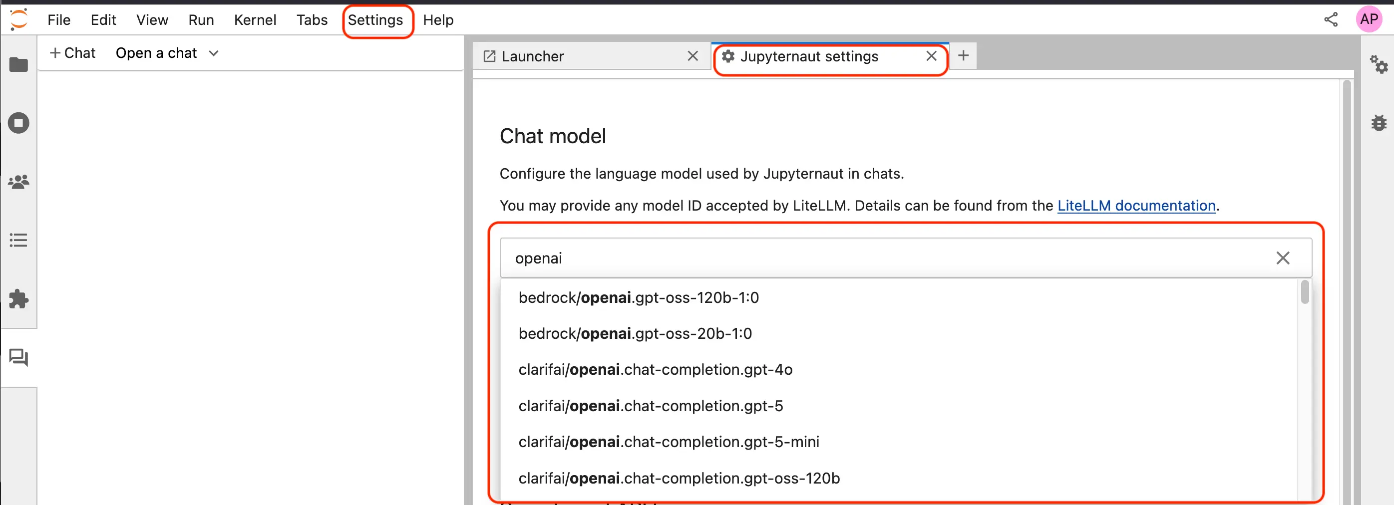 Jupyter ai model switching option configuration.webp