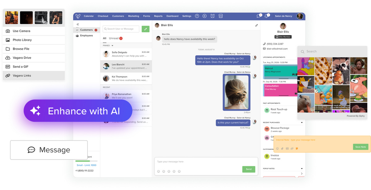Screen displaying business two-way and team messaging app with AI capabilities