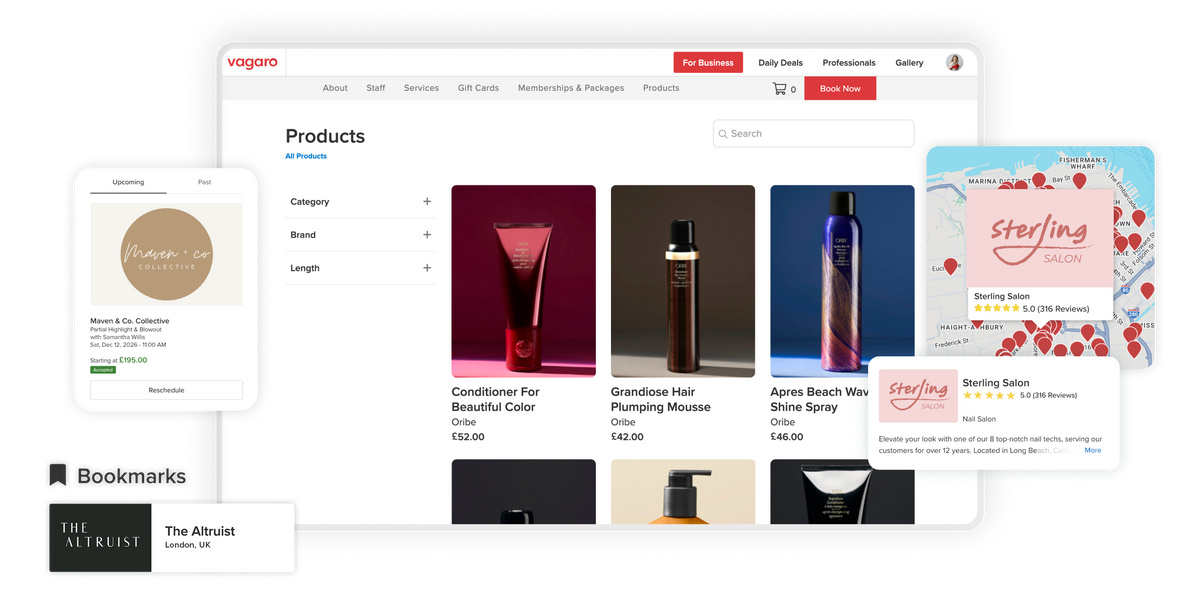 Screen displaying a salon's online store selling beauty products