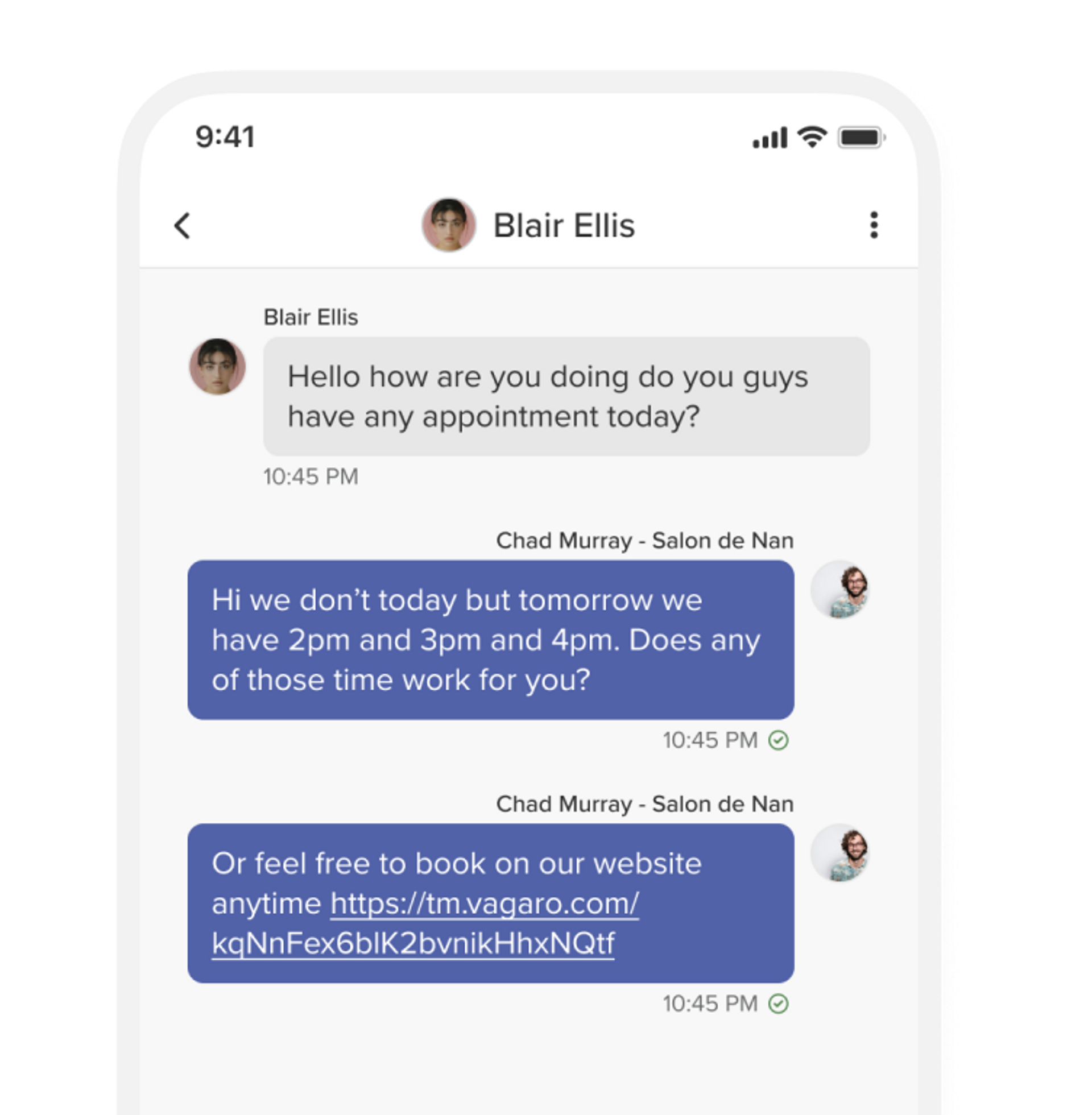 Phone displaying business two-way and team messaging app with AI capabilities