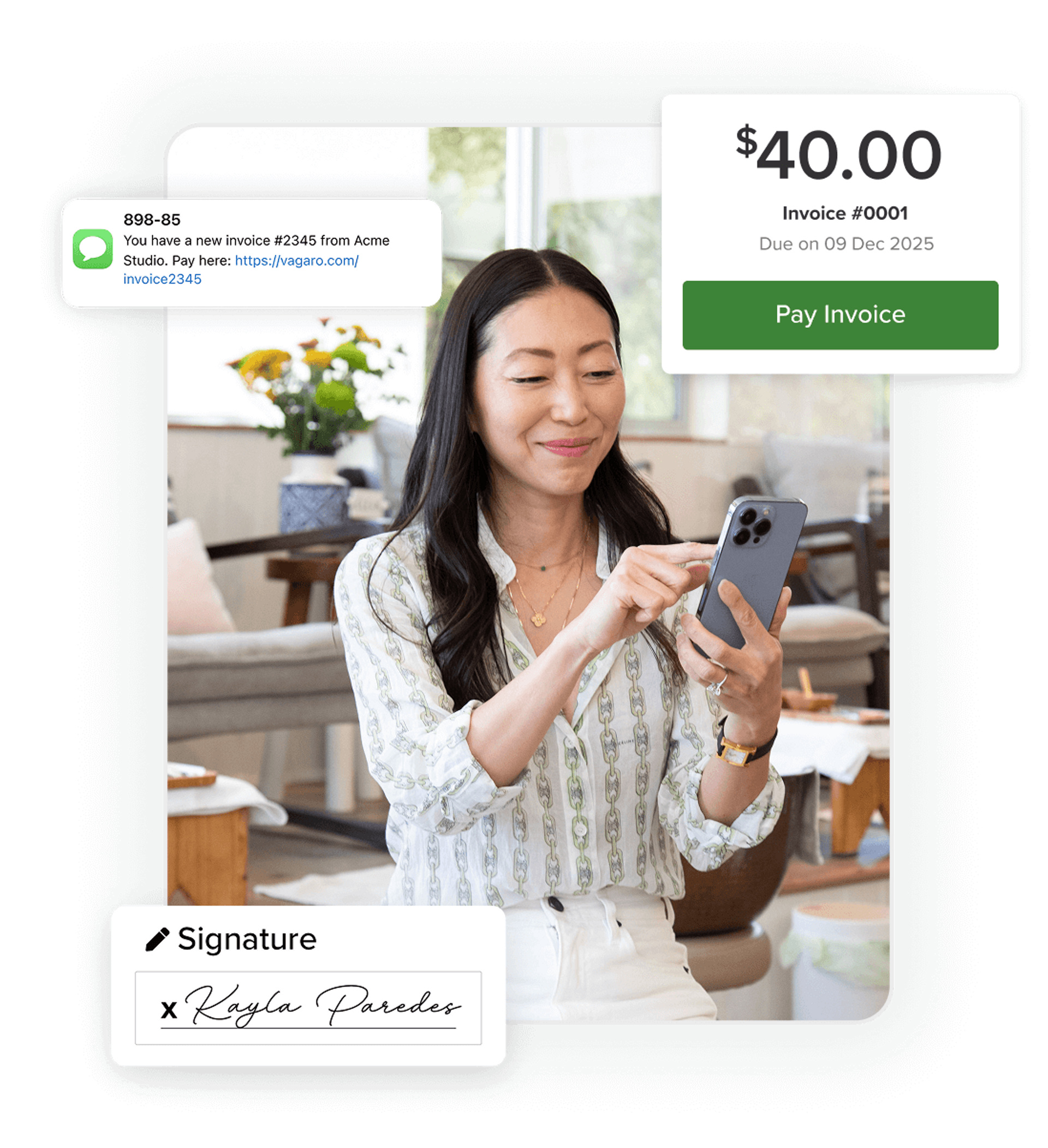 Business owner on beauty and wellness app sending invoices to customers