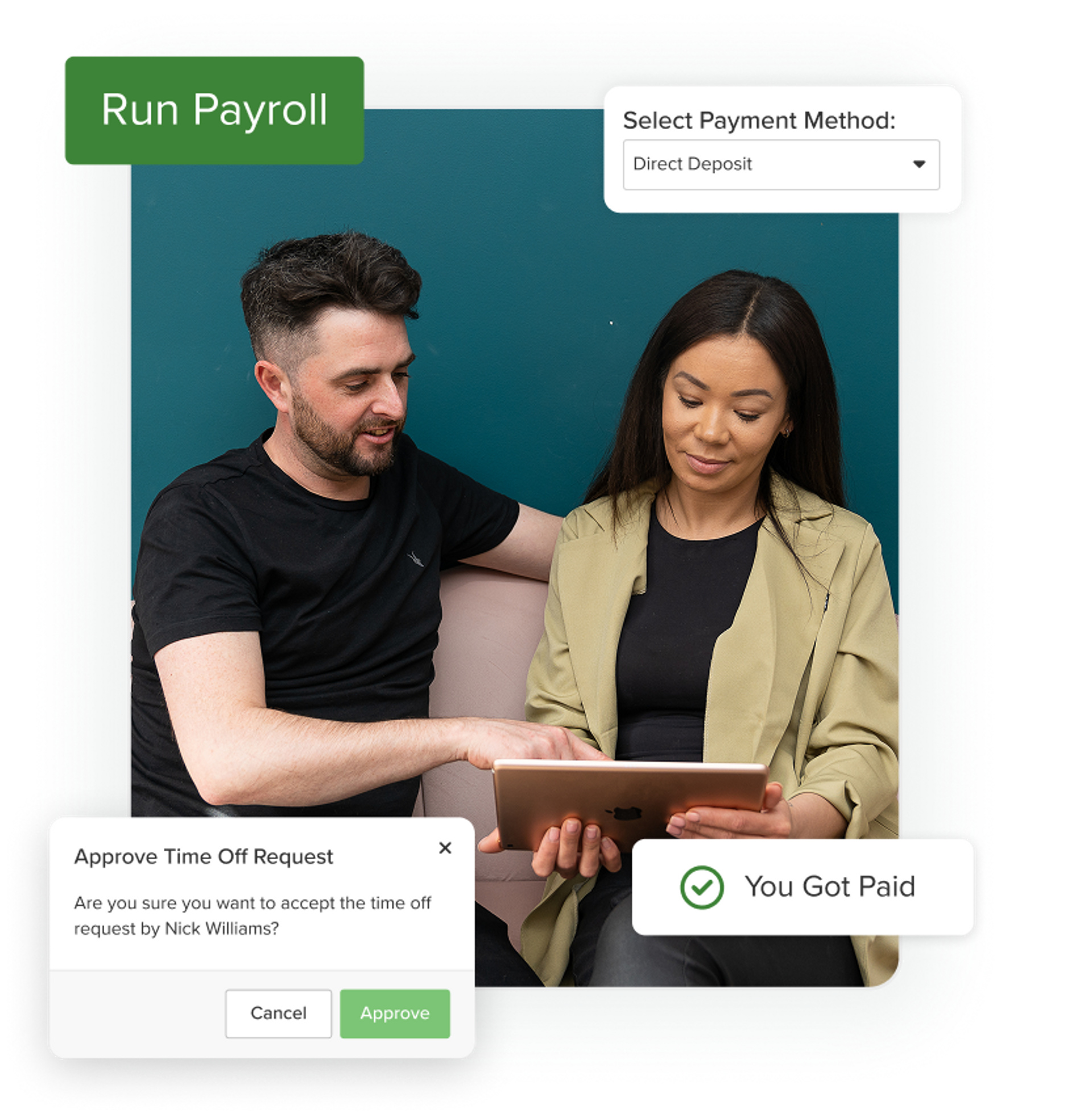 Beauty salon owners using payroll software to approve time off and manage employees