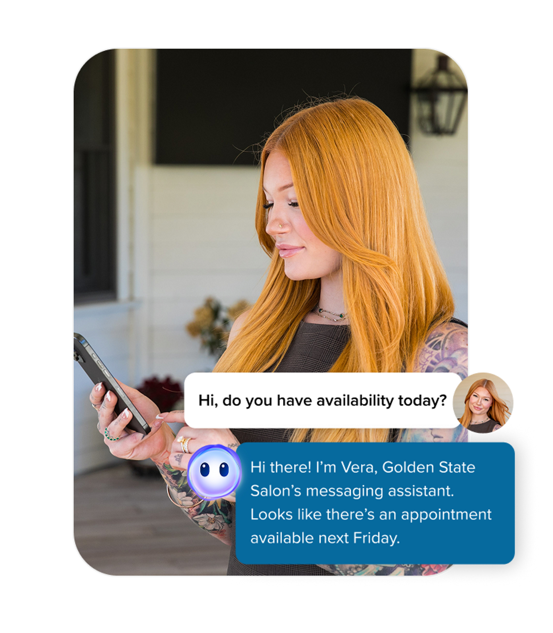 Client messaging with salon ai chat receptionist to book her next hair appointment