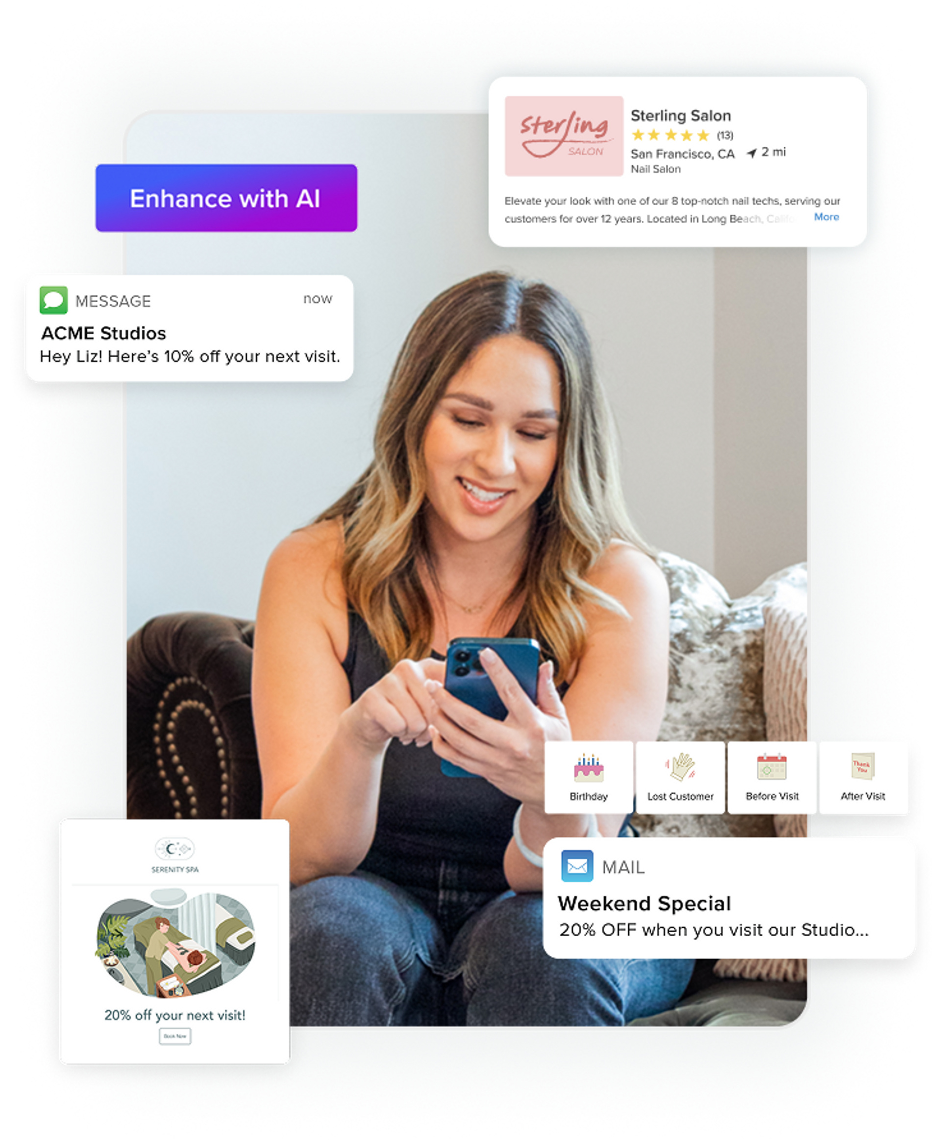 Business owner using email and text marketing app to build a campaign that will boost client bookings
