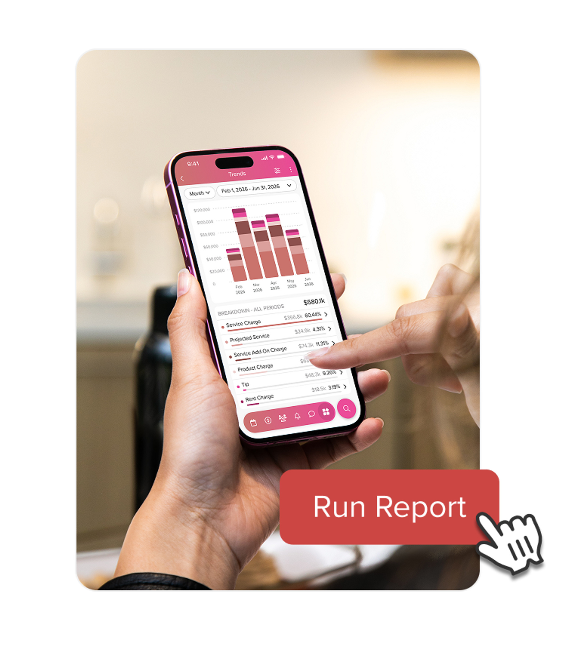 mobile software screen displaying salon business reports and insights