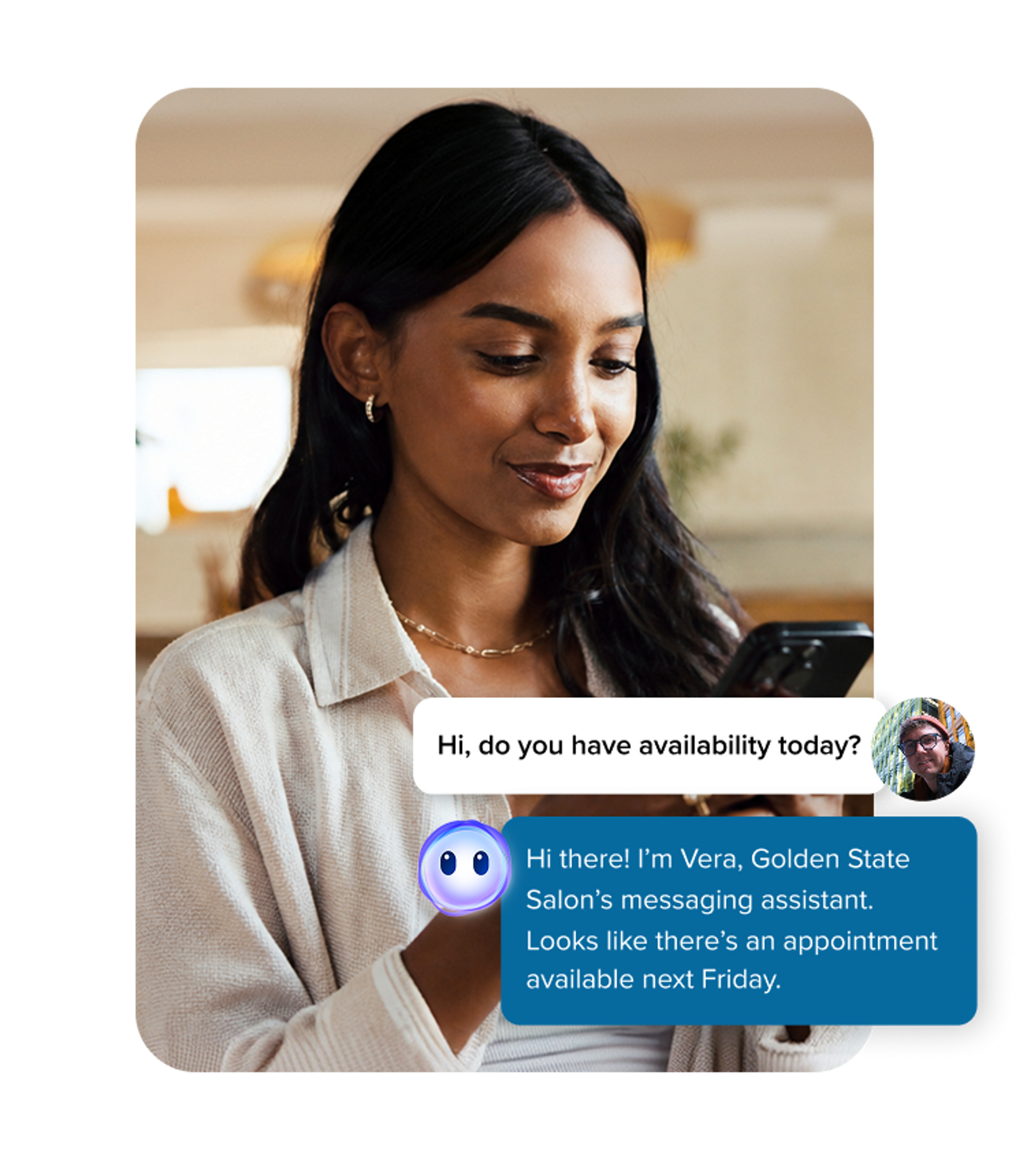 Client messaging with salon ai chat receptionist to book her next hair appointment