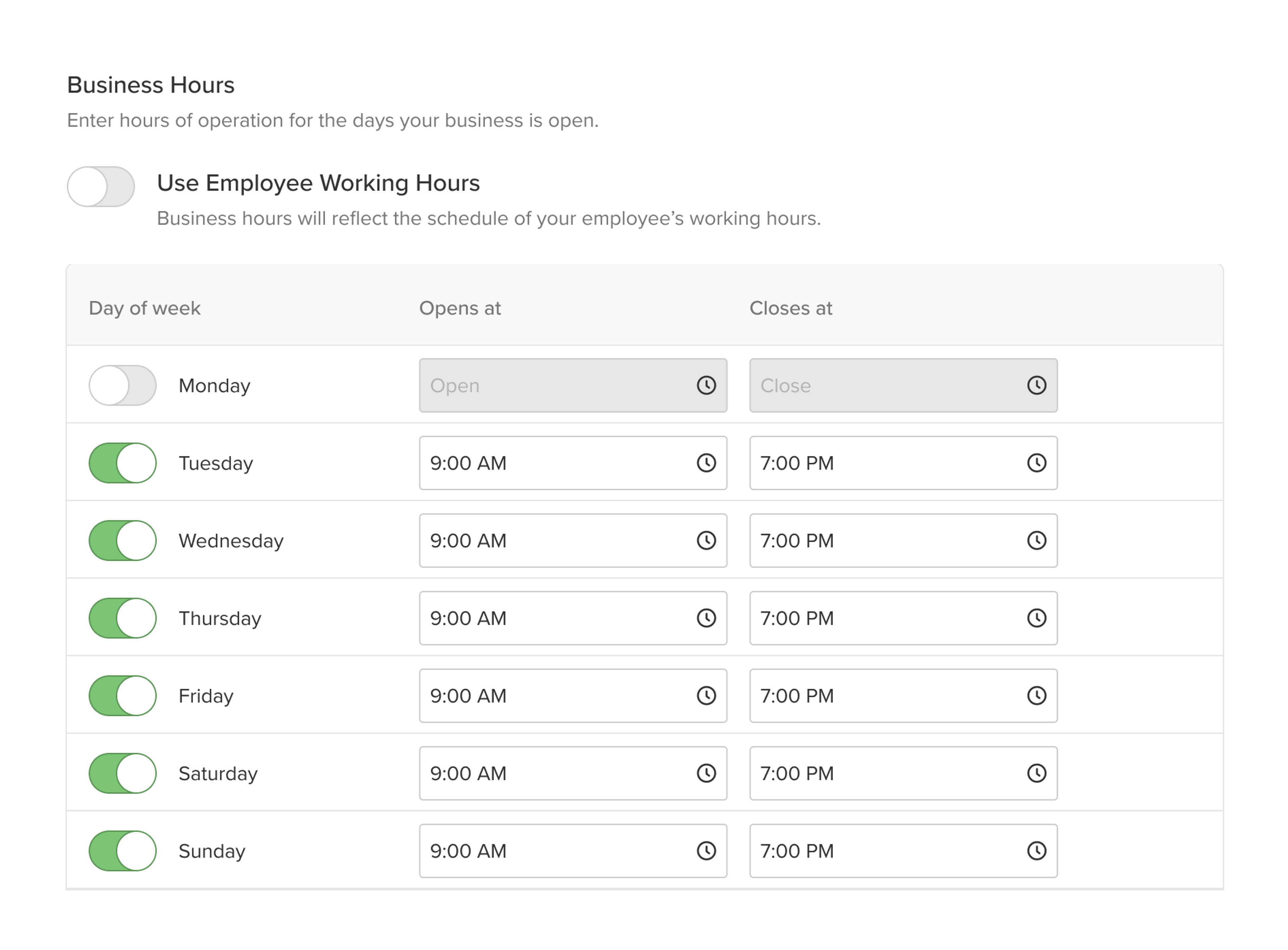 Business Hours