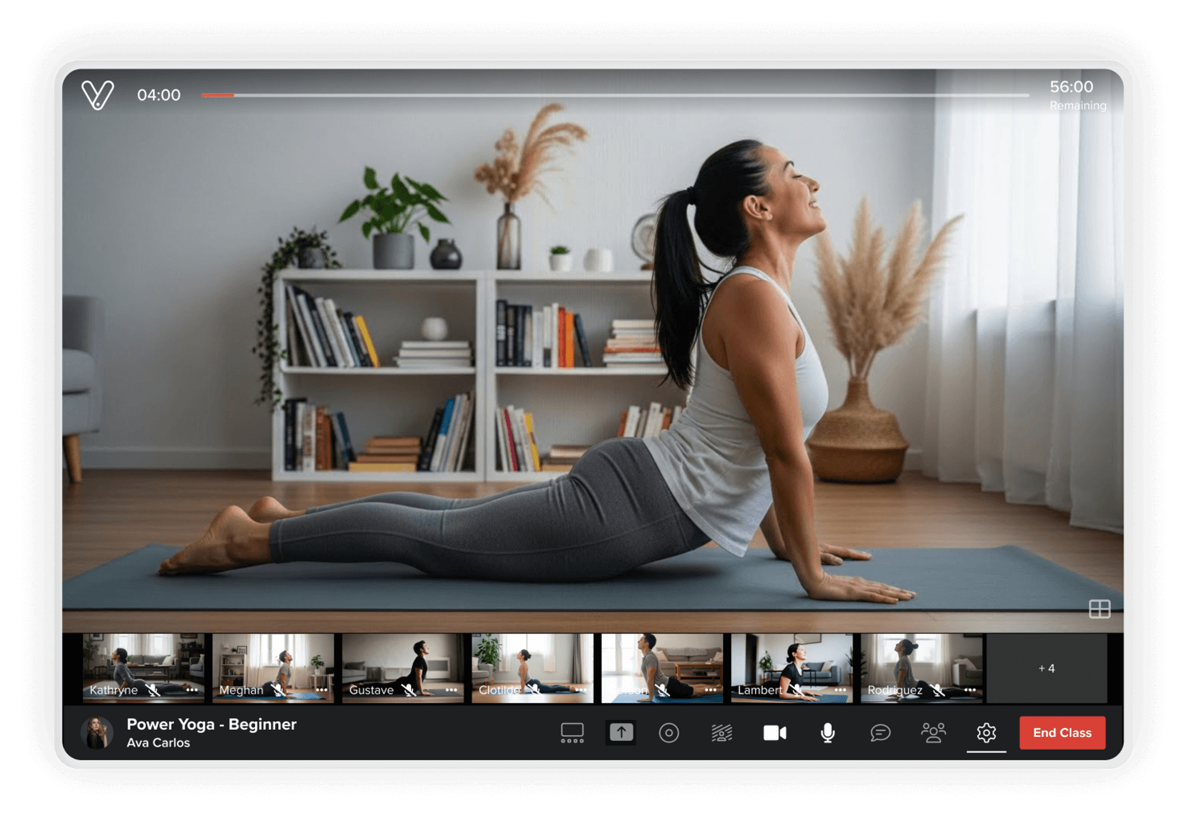 Yoga instructor teaching a class via live stream on Vagaro