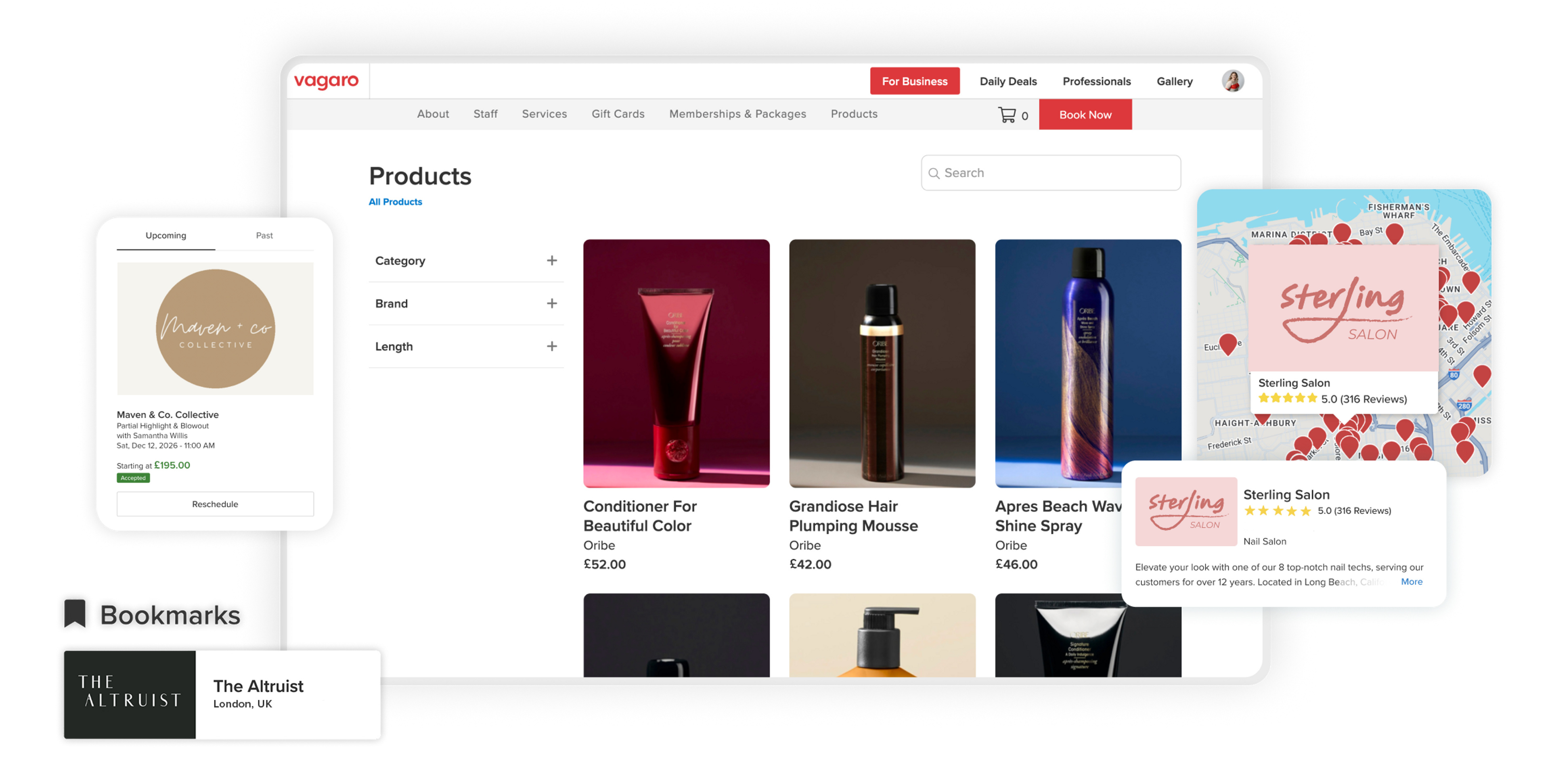 Screen displaying a salon's online store selling beauty products