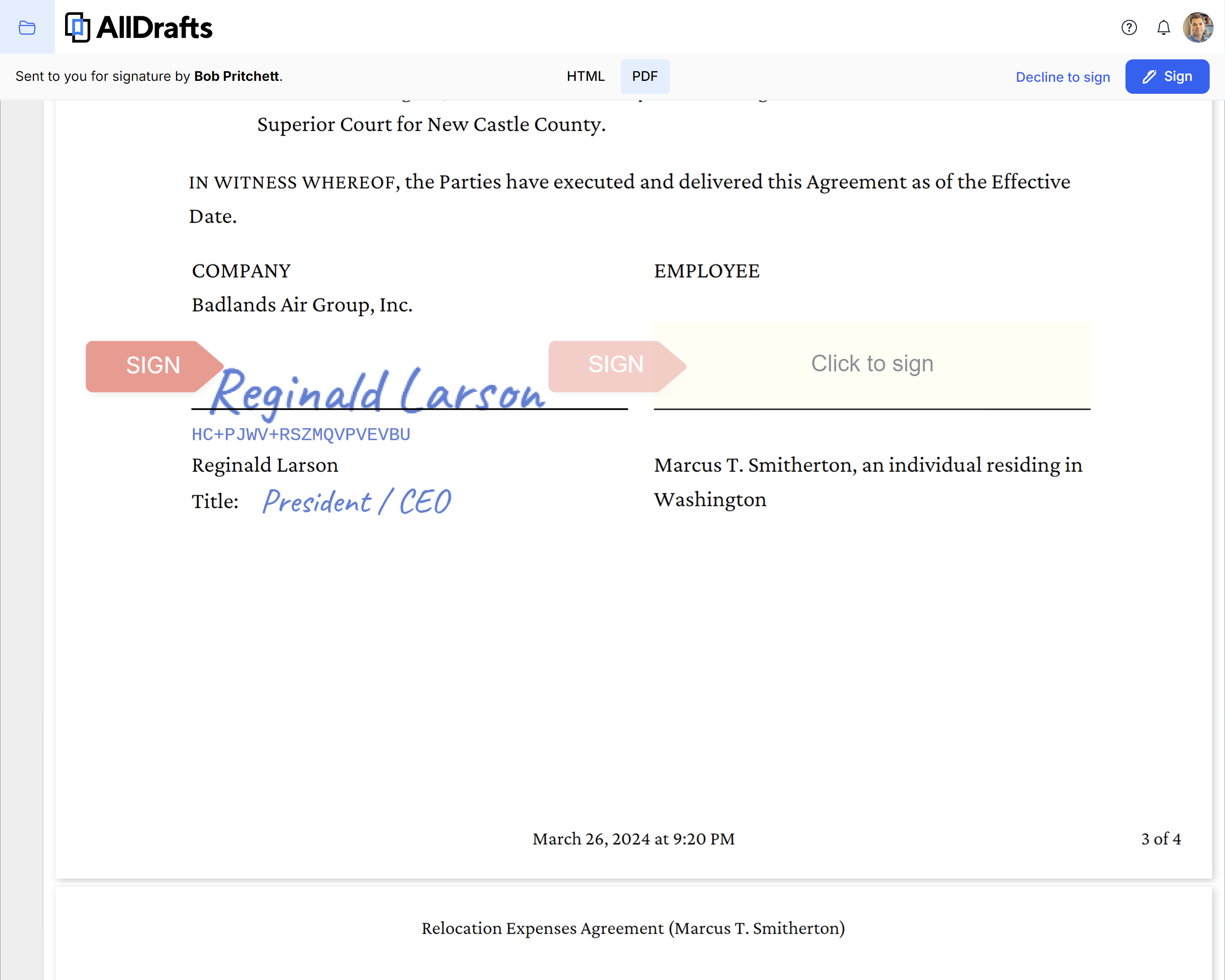 Signing PDF as Employee