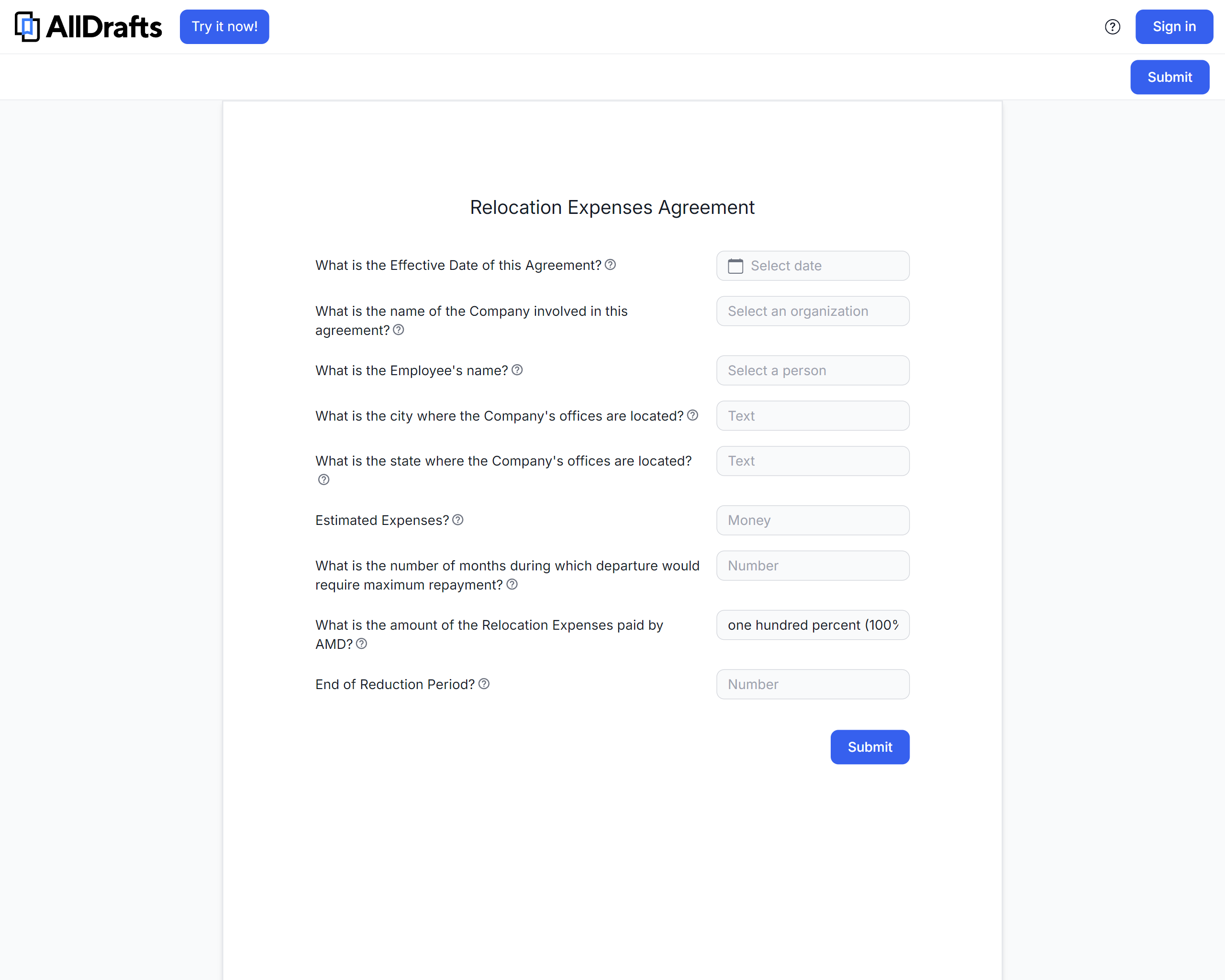 Relocation Contract Public Questionnaire