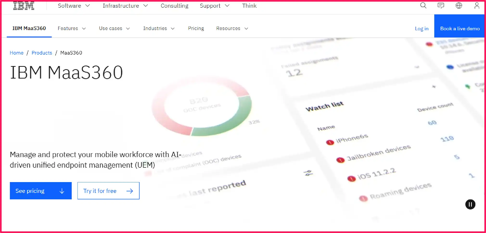 IBM MaaS360 website homepage.webp