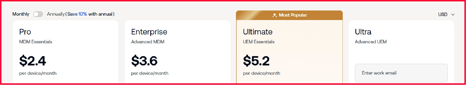 Hexnode UEM monthly pricing plans.webp