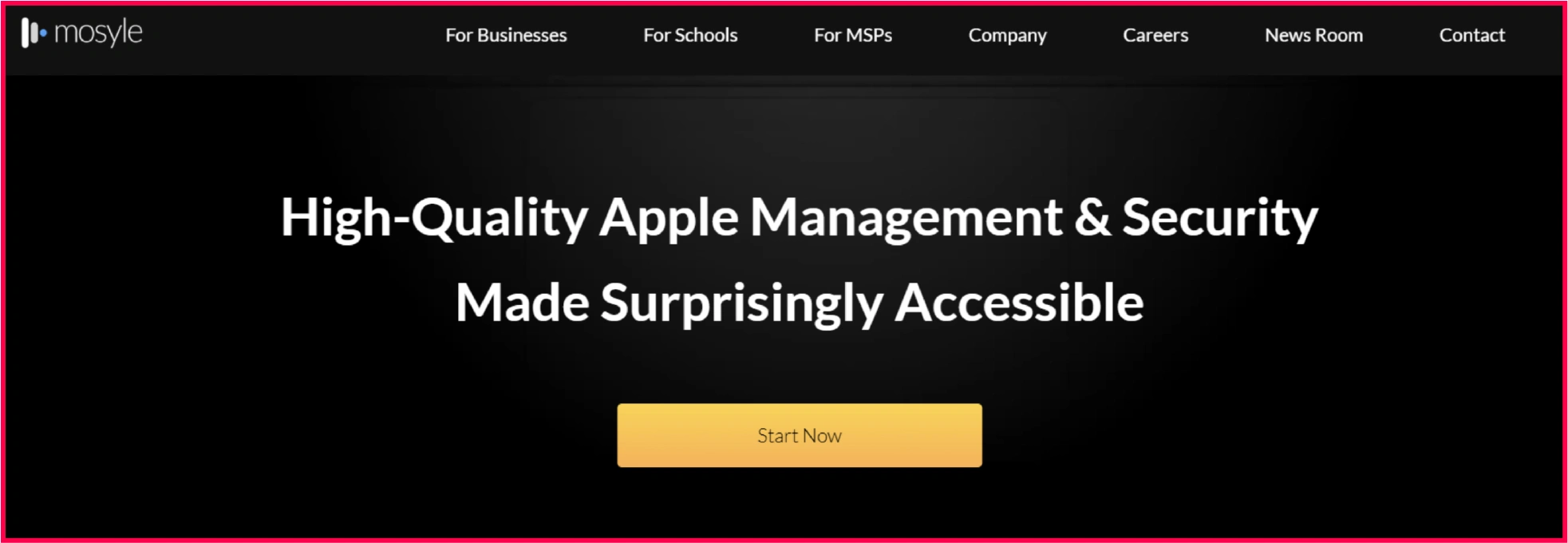Mosyle homepage showing Apple MDM and security platform.webp