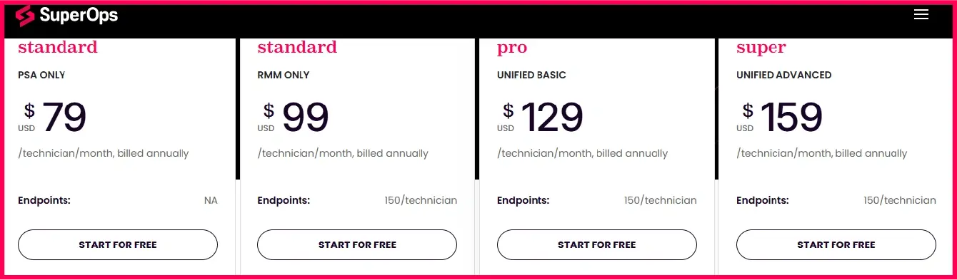SuperOps official pricing page