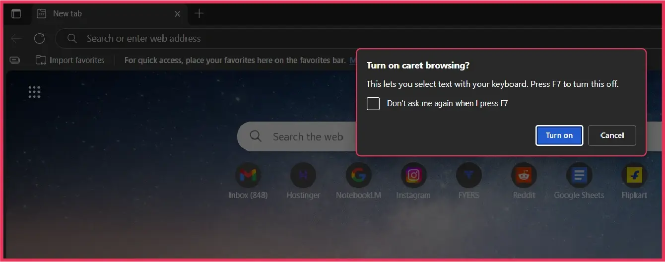 Caret browsing in Microsoft Edge