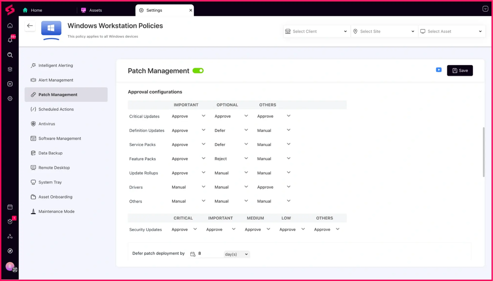 Patch management in SuperOps
