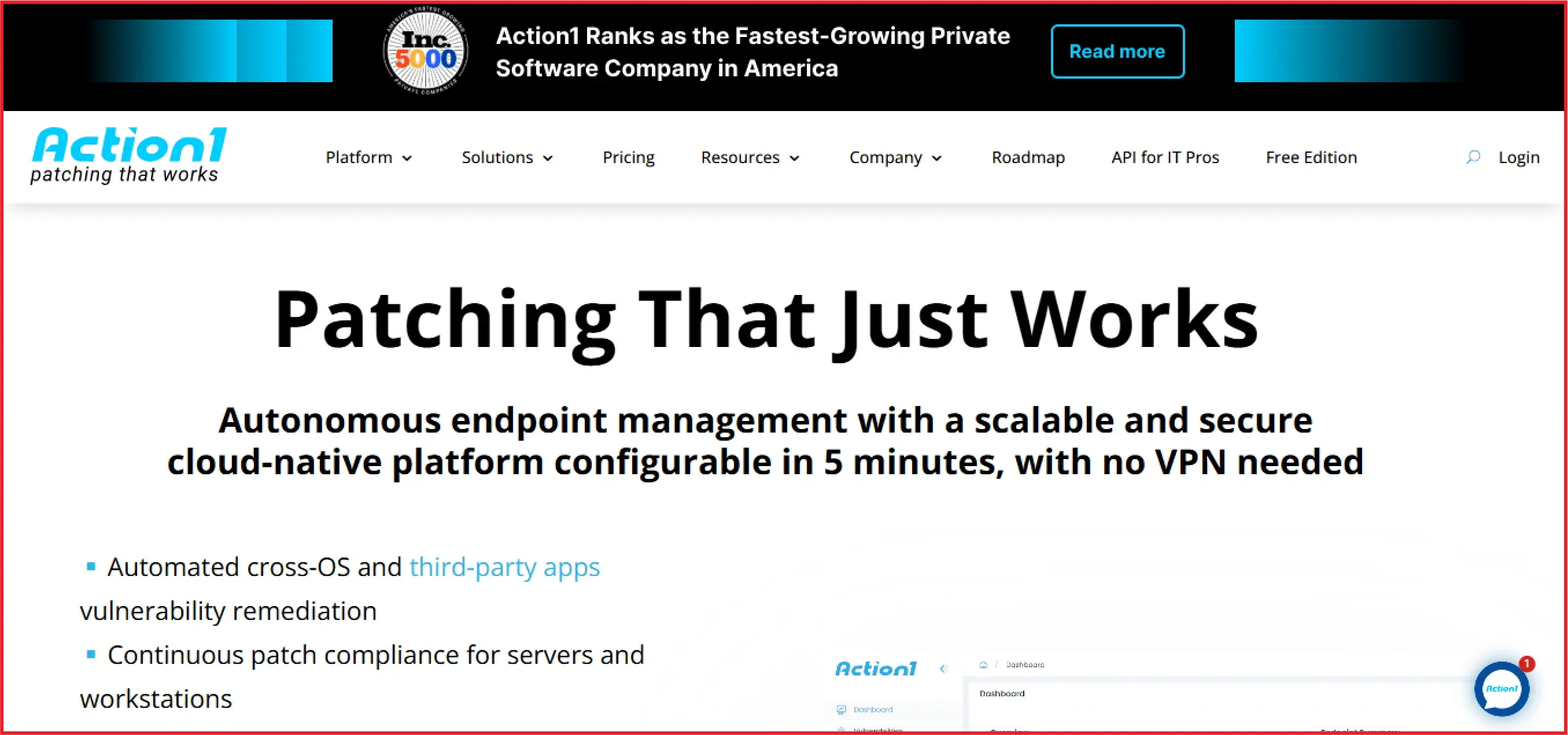 Action1 website homepage