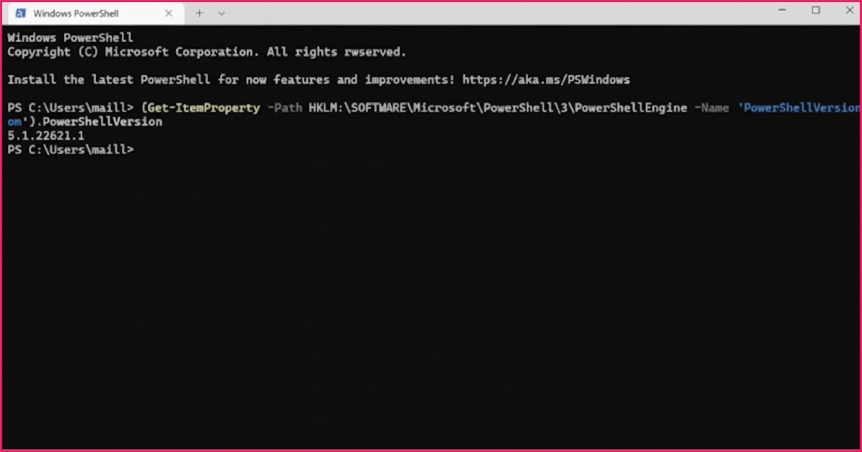 Check PowerShell version using the registry editor