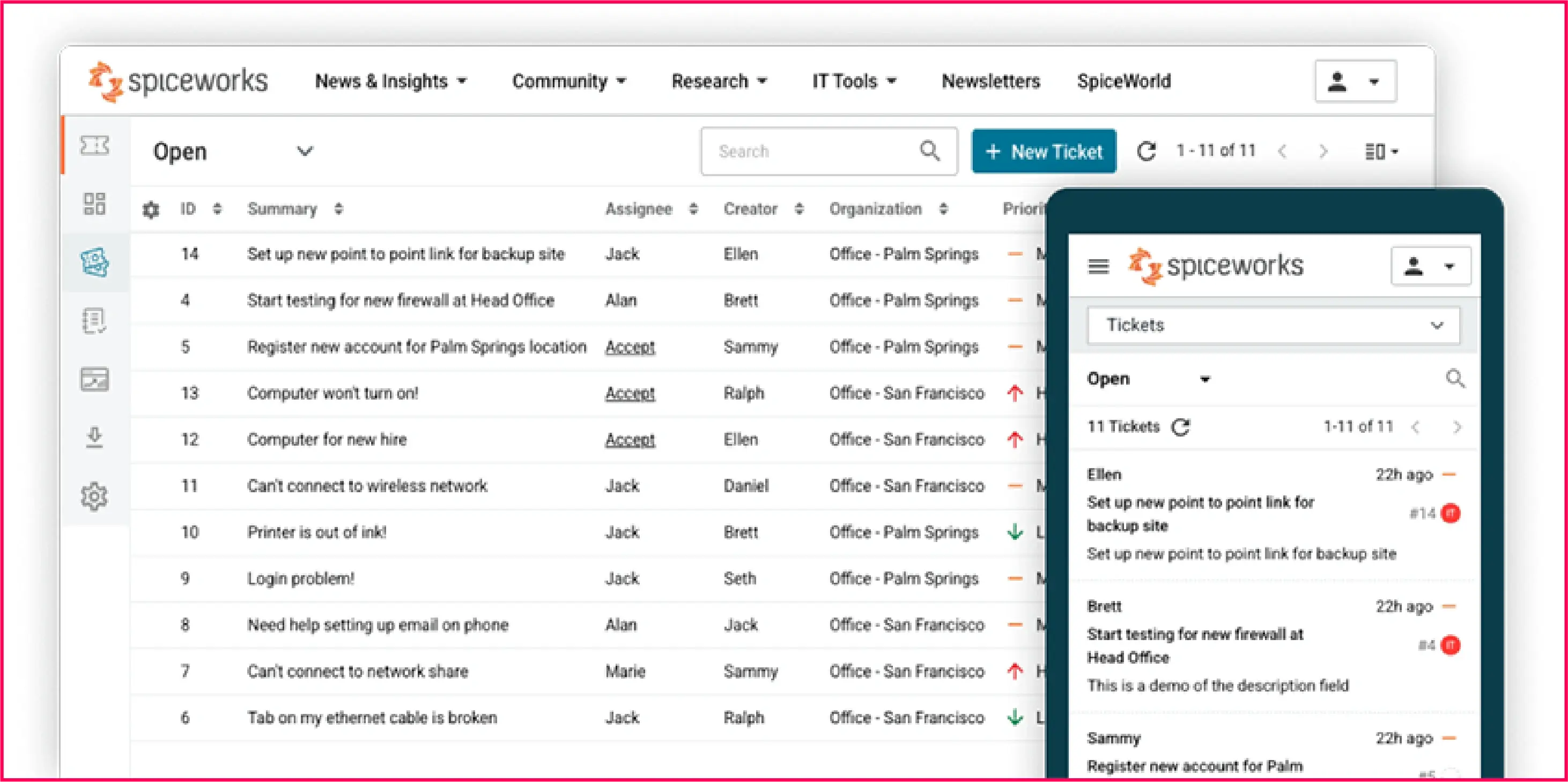 Spiceworks IT ticketing system