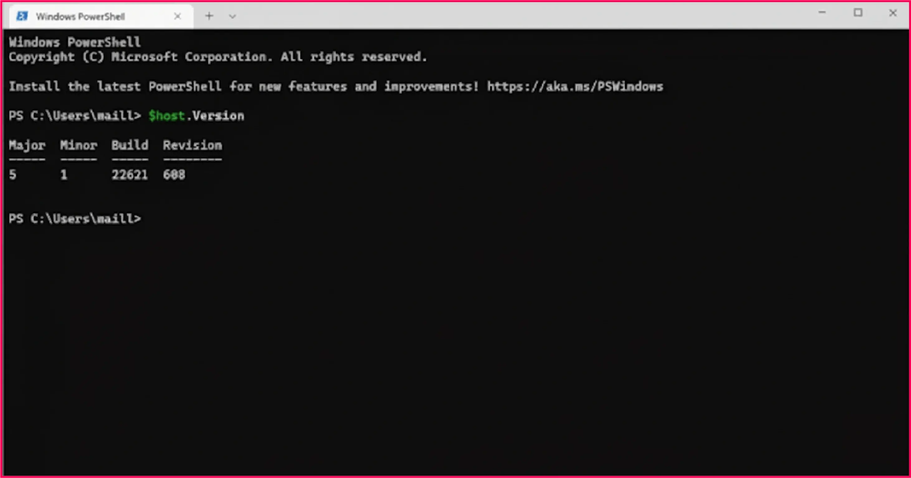 Check PowerShell version using $host.Version command