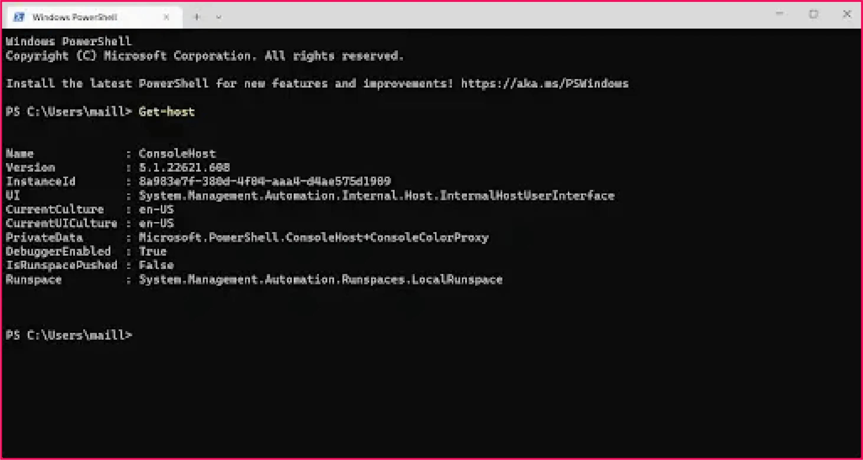 Check PowerShell version using the Get-Host command