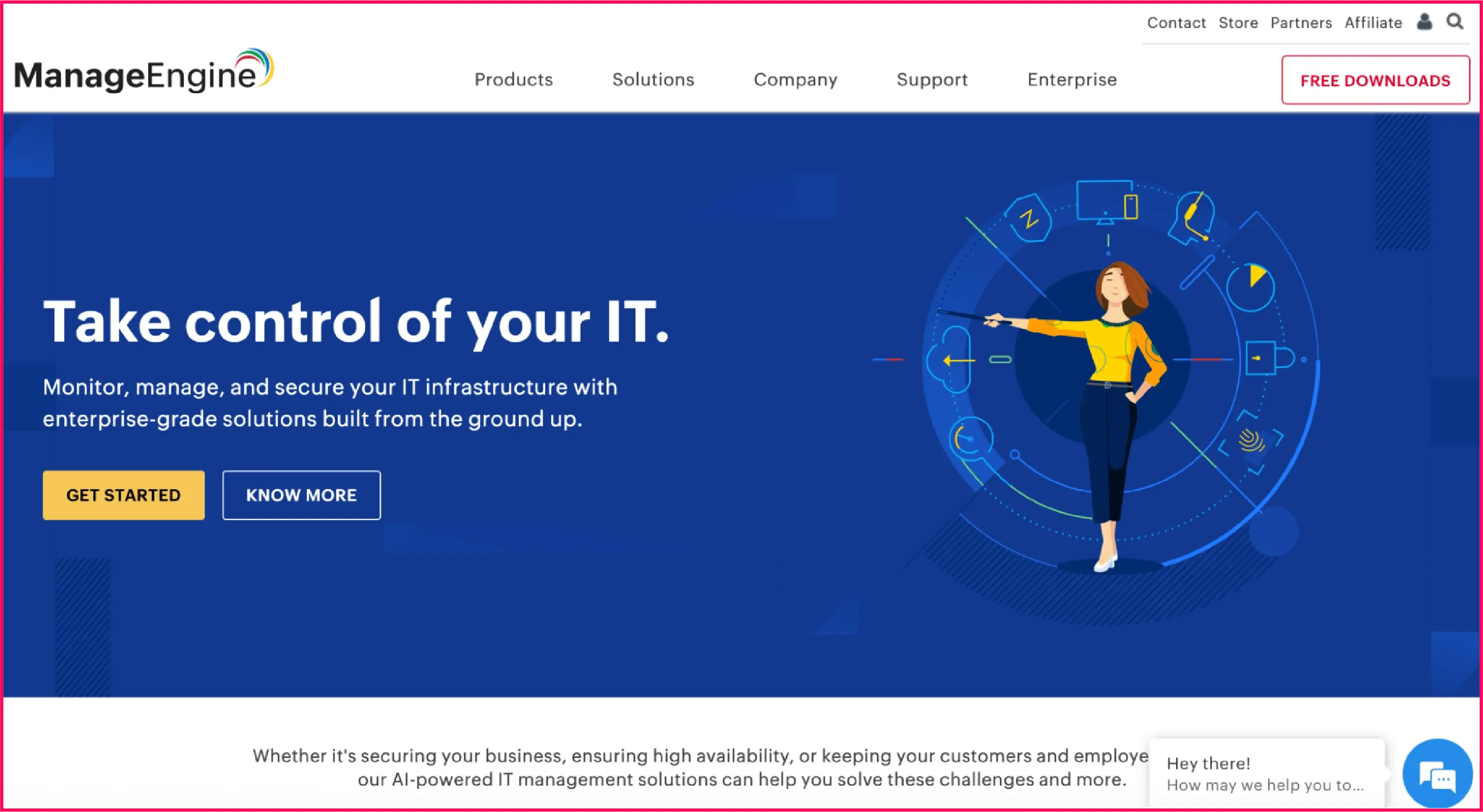 Manage engine website homepage