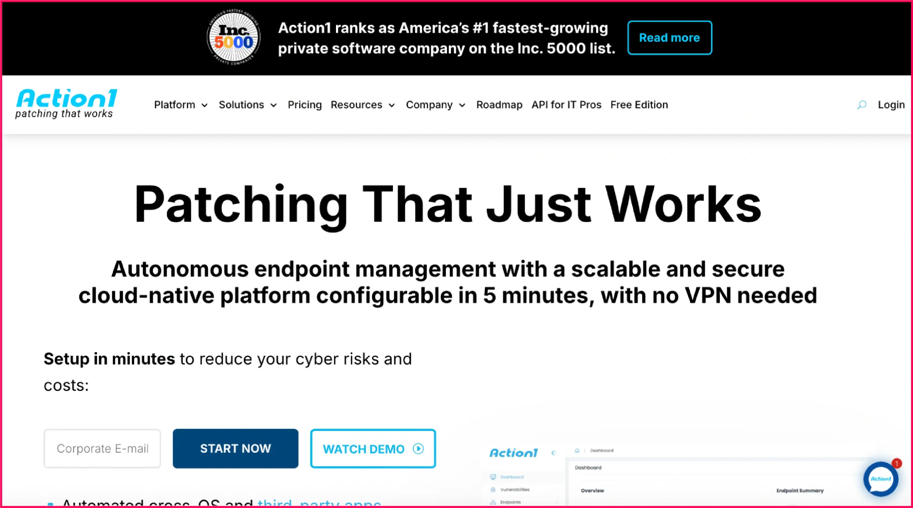 Action 1 website homepage