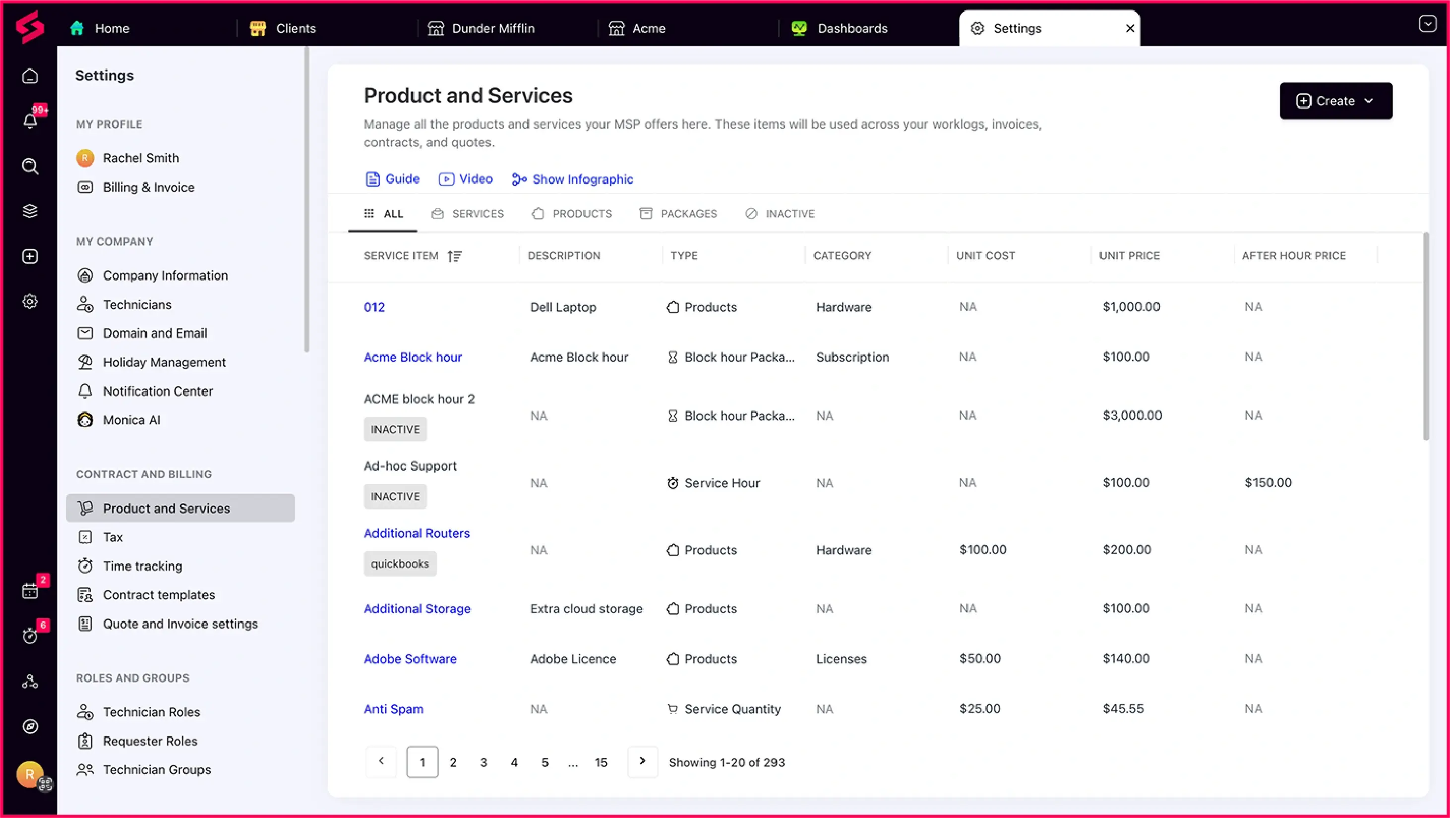 SuperOps’ contract management dashboard