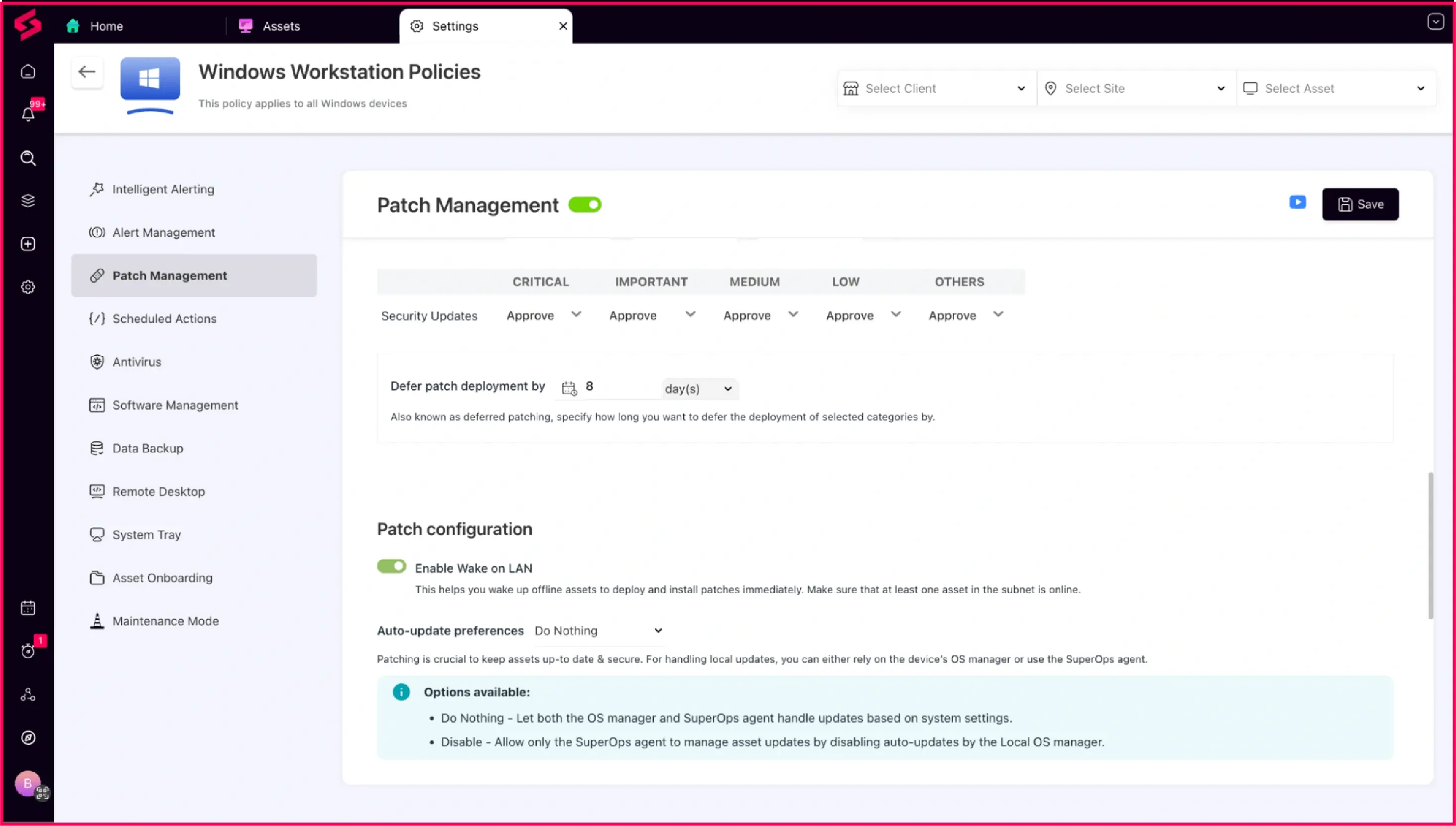 Automated patch workflow with SuperOps