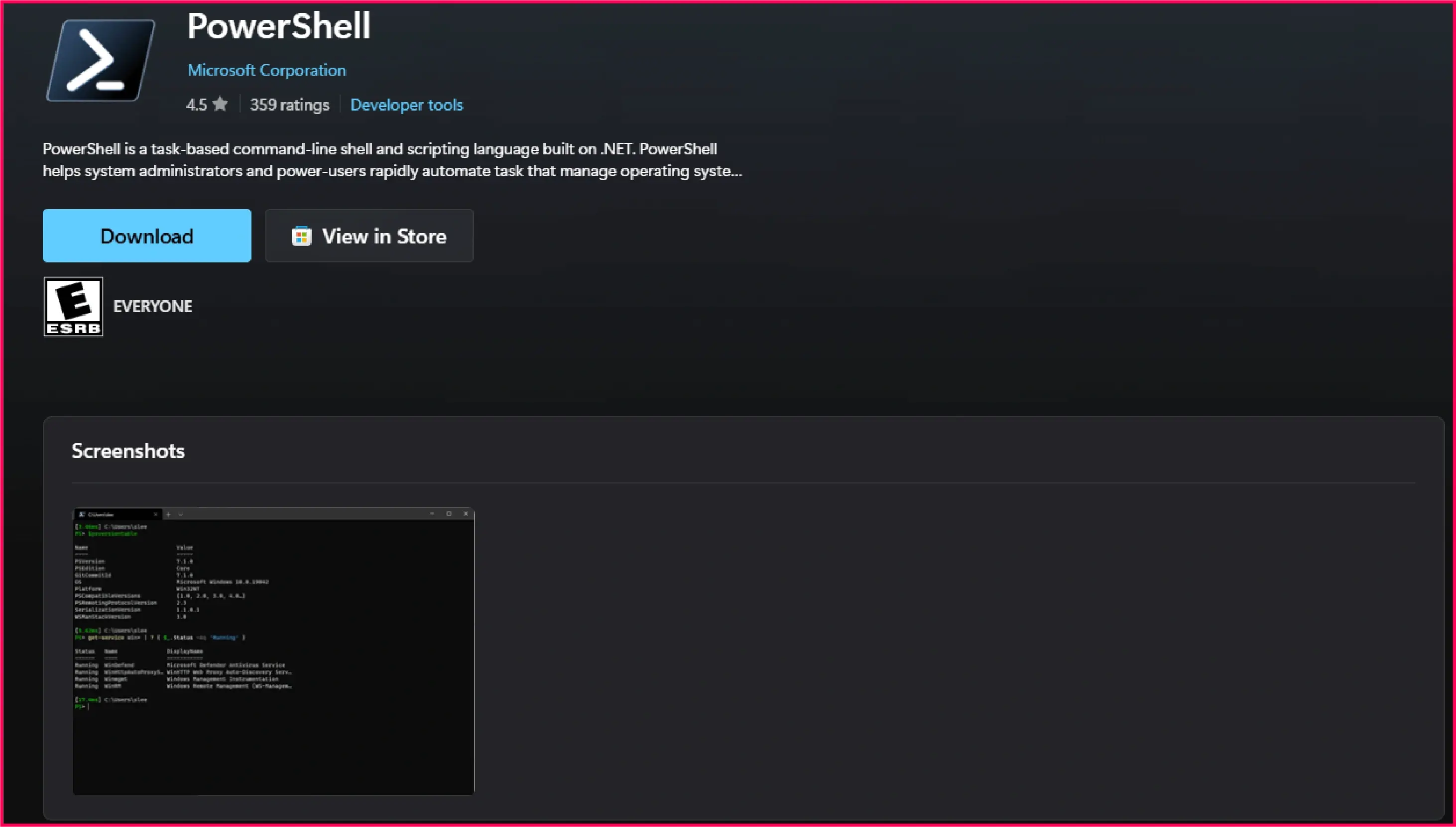 Download PowerShell from the Microsoft Store