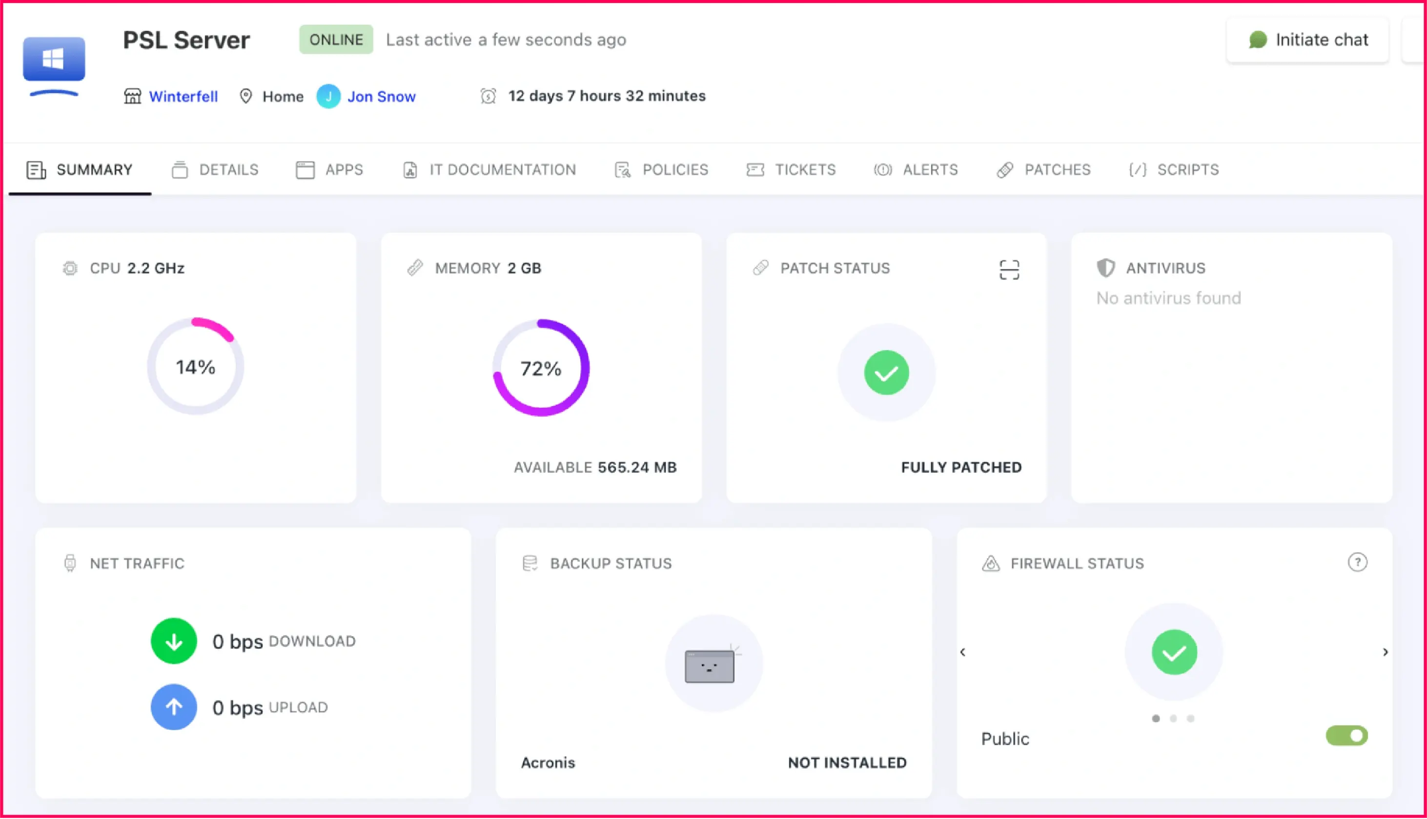 SuperOps device dashboard for full-context monitoring