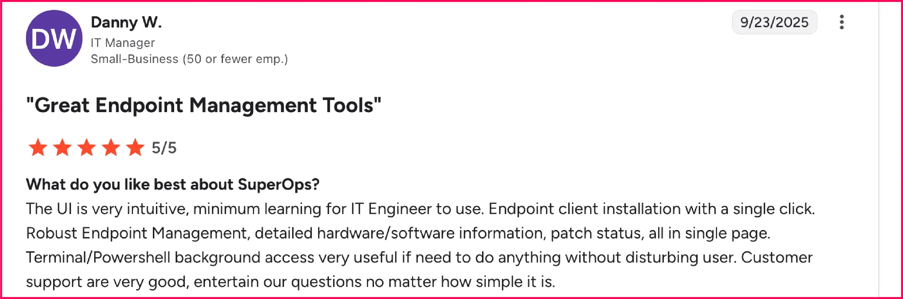 Review about SuperOps on the G2 platform