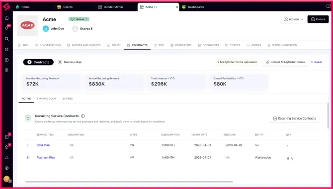 Contract management with SuperOps