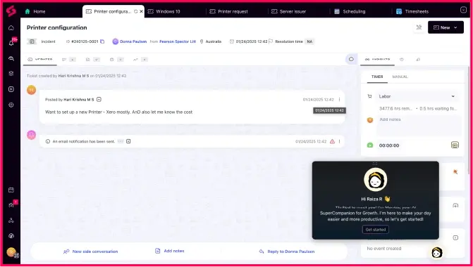 Service desk feature in SuperOps PSA