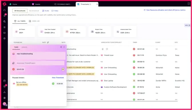 Smart tracker feature in SuperOps PSA